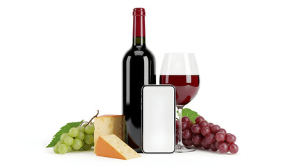 Red Wine Cheese Grapes Smartphone Mockup Bottle Glass Delicious Food Drink Beverage Alcohol Grapes Vine