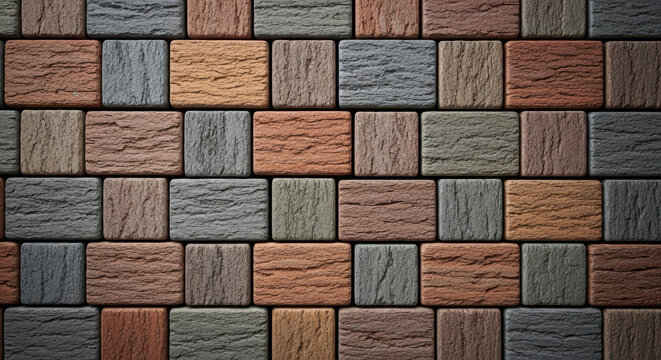 Textured square paving stones in a repeating pattern with earthy tones