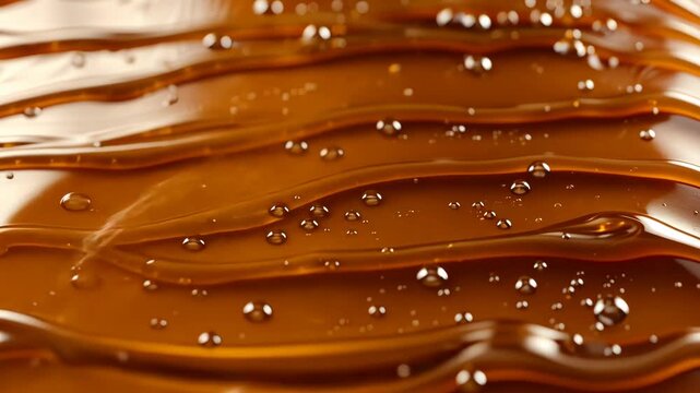 selective focus dessert with stretchy caramel