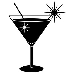 Cocktail glass with sparkler silhouette vector illustration 