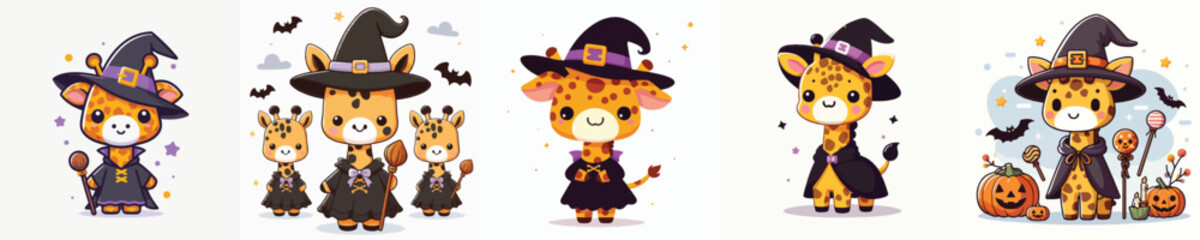 giraffe vector in witch costume
