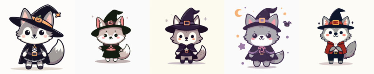 vector wolf in witch costume