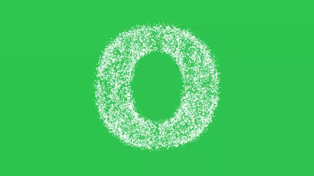 English alphabet letter O with shining glitter particles on green screen background motion graphic effects. 