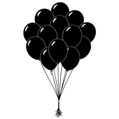 Balloon bouquet floating up silhouette vector illustration
