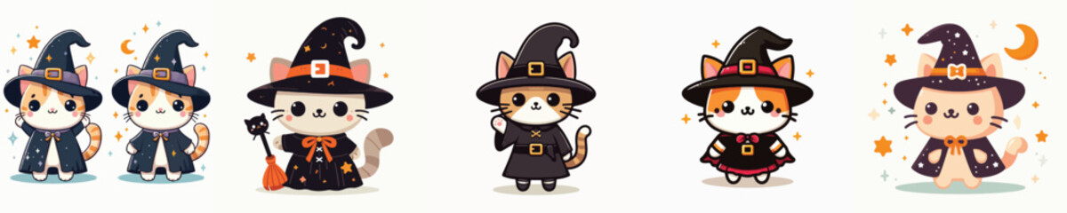 vector of a cat in a witch costume