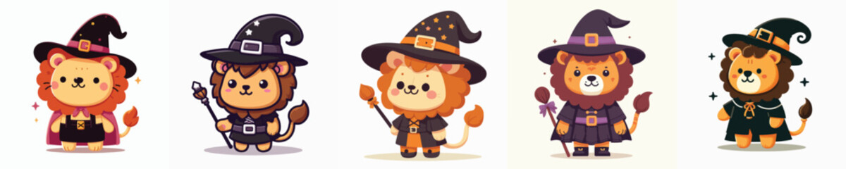vector lion in witch costume