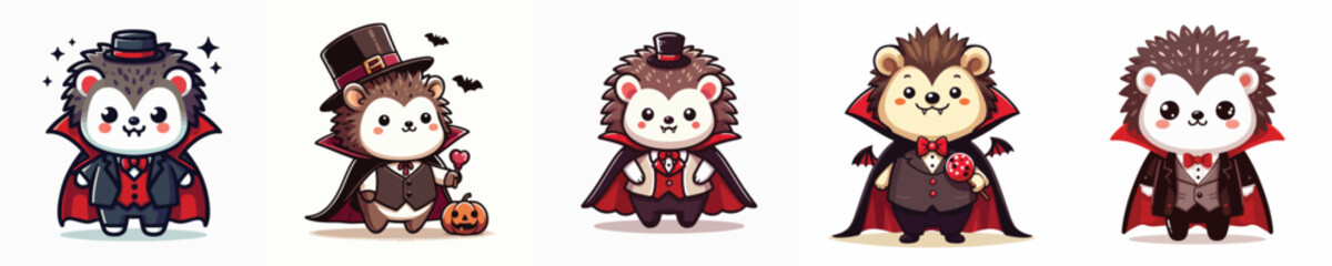 cute hedgehog vector in Dracula costume