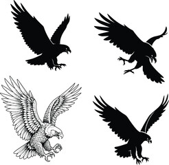 Eagle Black And White, Vector Template Set for Cutting and Printing