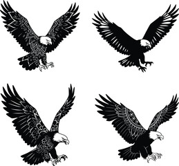 eagle in flight with wide wingspan. isolated vector silhouette image