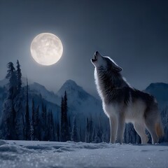 Naklejka premium Aullido bajo la luna llena