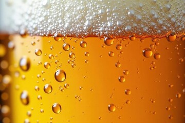 Tiny effervescent beer bubbles, close-up detail, carbonation, detail