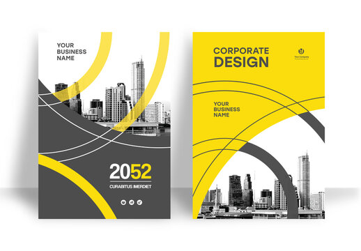Business Report Cover Template &ndash;  Yellow and Black Geometric Layout (A4)	
