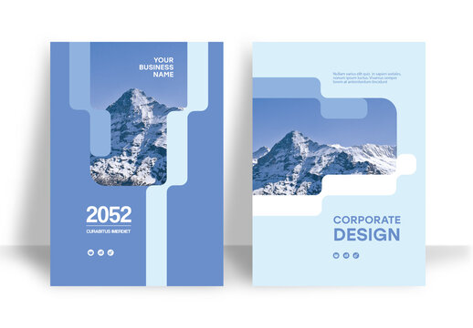 Business Report Cover Template &ndash;Blue and White
 Geometric Layout (A4)	
