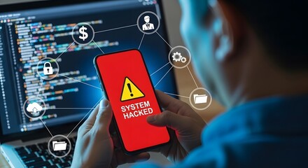 System hacked phone security breach cybersecurity vulnerability data privacy threat alert