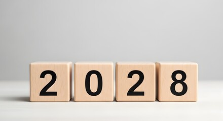 Exploring the year two thousand twenty eight concept with wooden blocks for future planning
