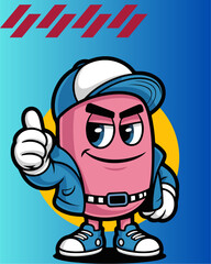 Cool Pill Cartoon Mascot with a Confident Thumbs Up
