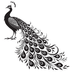 Obraz premium black peacock Silhouette Vector, High Quality Illustration on White Background