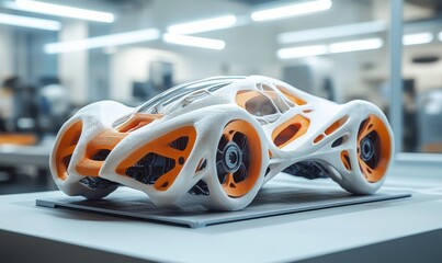 Obraz premium Rapid prototyping concept illustrating the accelerated process of creating scale models using 3D printing and CAD designs, promoting efficiency and innovation in design, Generative AI