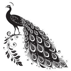 Fototapeta premium black peacock Silhouette Vector, High Quality Illustration on White Background