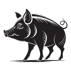 black pig Silhouette Vector, High Quality Illustration on White Background