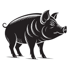 black pig Silhouette Vector, High Quality Illustration on White Background