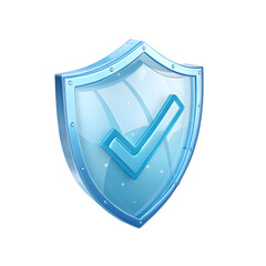 Blue shield with check mark isolated on transparent background