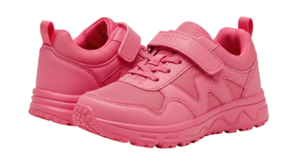 Stylish Pink Childrens Sneakers with HookandLoop Closure.