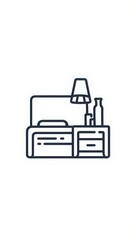 Minimalist line art of a bed with a nightstand and lamp