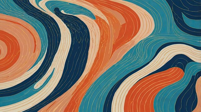 Dynamic abstract waves in warm sunset hues with elegant gold linework create a vibrant, modern backdrop for creative projects