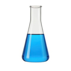 Erlenmeyer flask with blue liquid isolated on transparent background