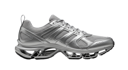 Stylish Silver Athletic Shoe Modern Running Sneaker Design.