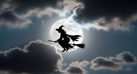 Black cat in eerie Halloween night atmosphere