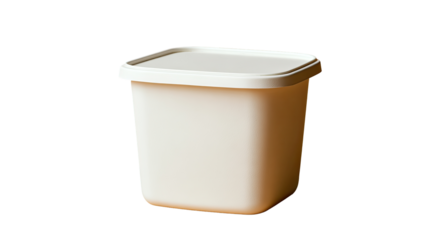 Off-white, square plastic container with a lid