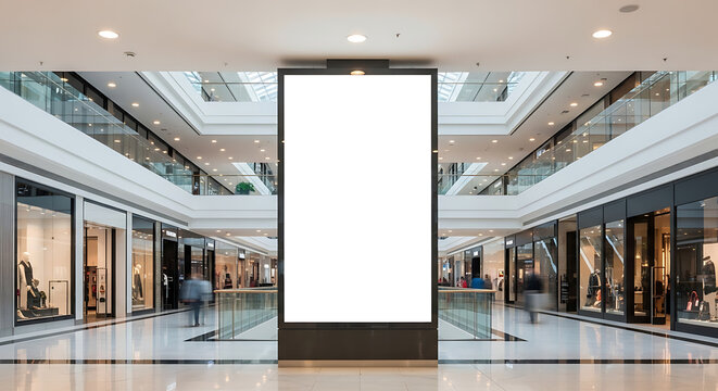 Empty blank billboard in shopping mall interior