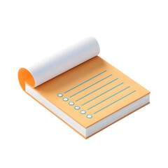 Open notepad with checklist and rolled page isolated on transparent background