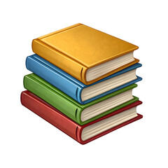 Stack of four colorful hardcover books isolated on transparent background