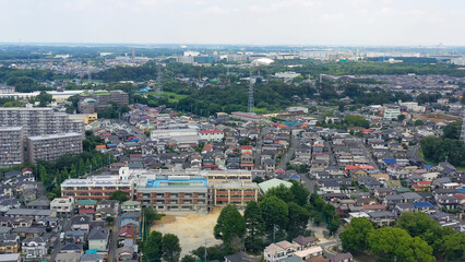 Drone aerial view of residential area in modern city