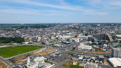 Drone aerial view of residential area in modern city