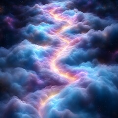 Radiant pathway through ethereal clouds.