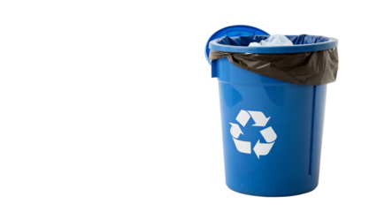 Blue recycling bin with the recycle symbol on it isolated on transparent background, a container for waste and garbage management