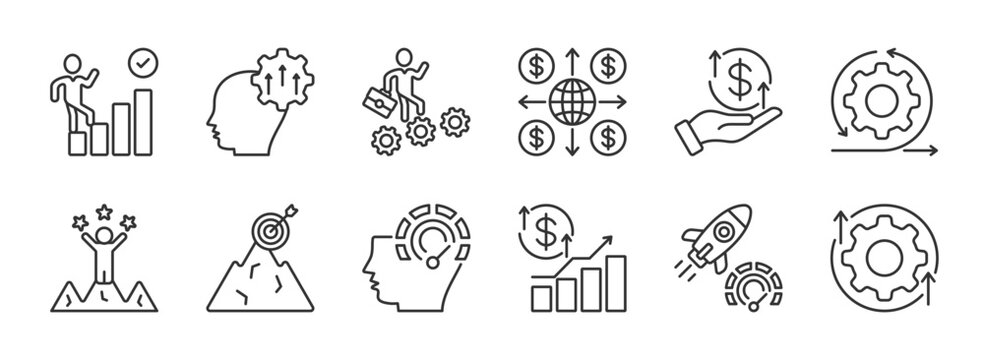 Growth icon. progress, development, advancement, expansion, increase, improvement, success, achievement, performance, profit, boost, upgrade vector icon collection. EPS 10