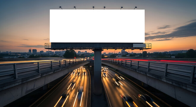 Massive Blank Billboard on Busy Highway Overpass