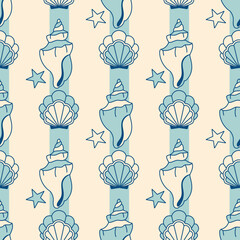 Graceful seamless soft blue pattern with a vintage nautical vibe. Unique coastal design for ocean-themed textiles, or romantic wallpapers