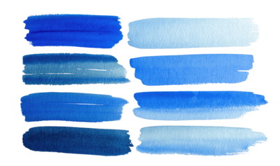 Abstract watercolor paint swatches in shades of blue