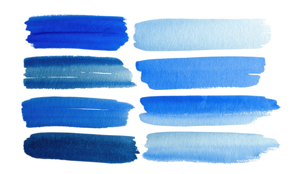 Abstract watercolor paint swatches in shades of blue