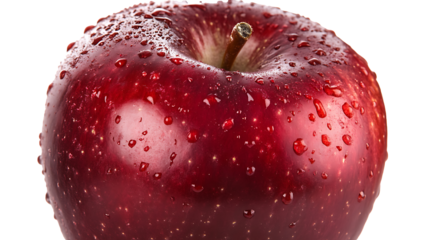 Bright red apple shown on transparent background for use in food packaging, health-related marketing, and creative culinary projects