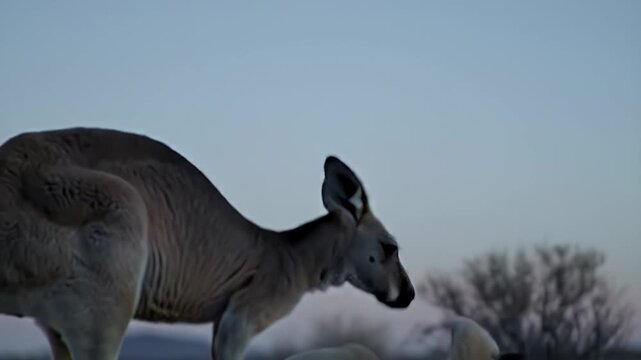 Horse and kangaroo fighting silhouette under blue light 
