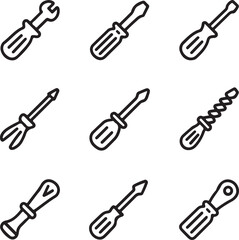 Obraz premium Collection of hand drawn tools including wrenches and various screwdrivers for diy and repair projects silhouette