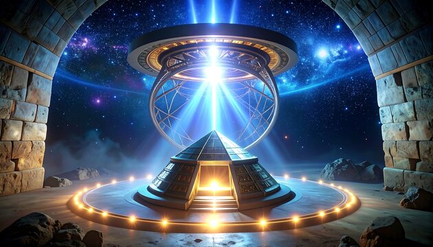 Cosmic Pyramid Portal with Ancient Chamber.