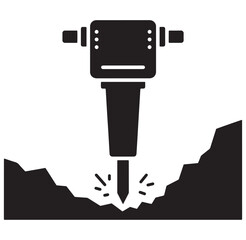 Black silhouette illustration of a jackhammer breaking up ground on a construction site